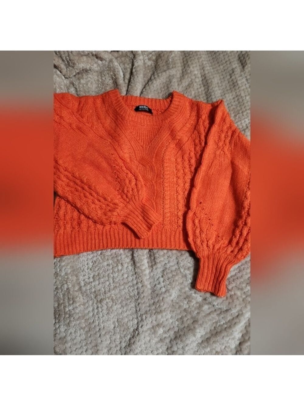 Hera Collection Orange Cable Knit Crew Neck Sweater